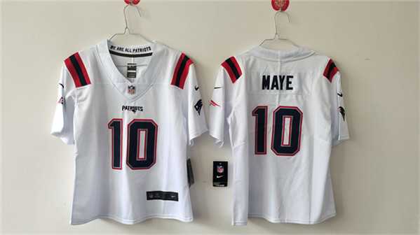 Womens New England Patriots #10 Drake Maye 2024 Draft White Vapor Untouchable Limited Stitched Jersey